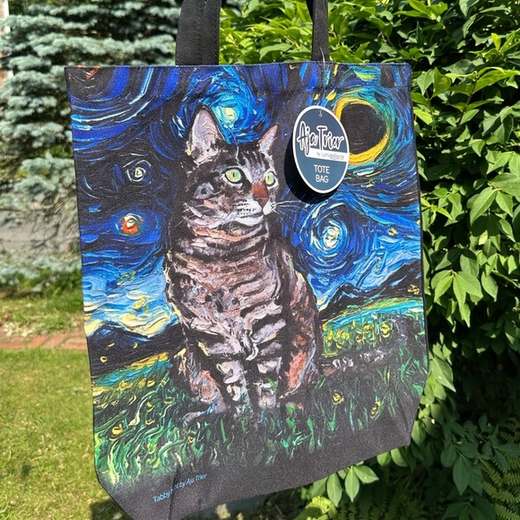 aja trier Handbags - Starry Night Grey Tabby Cat  Tote Bag NWT
